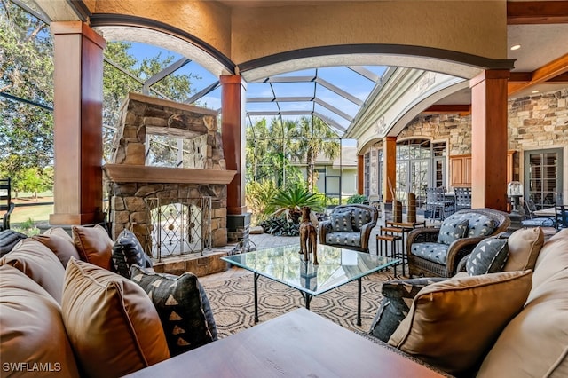 view of patio / terrace with a lanai