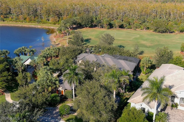 aerial view with a water view