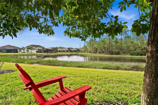 view of yard with a water view