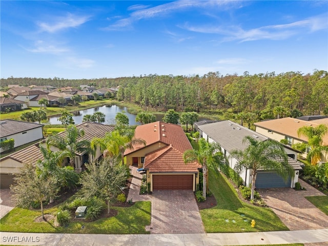 bird's eye view featuring a water view