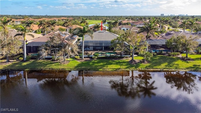 aerial view with a water view