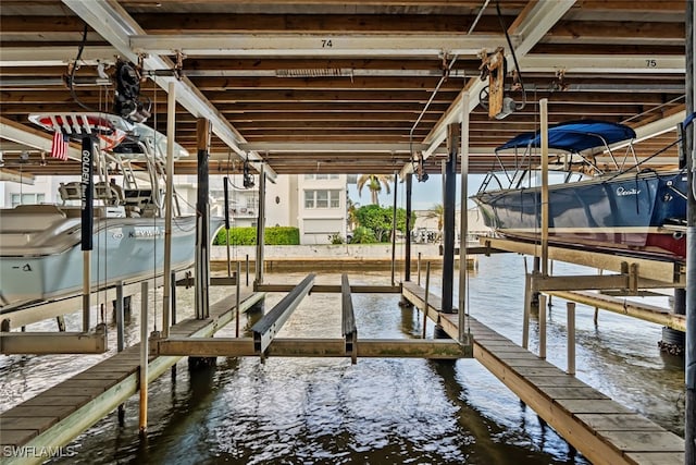 dock area with a water view