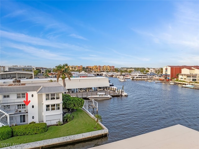 view of dock with a water view