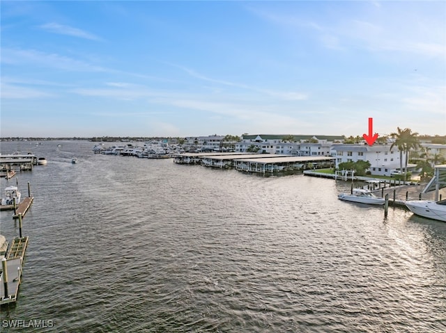 property view of water with a boat dock