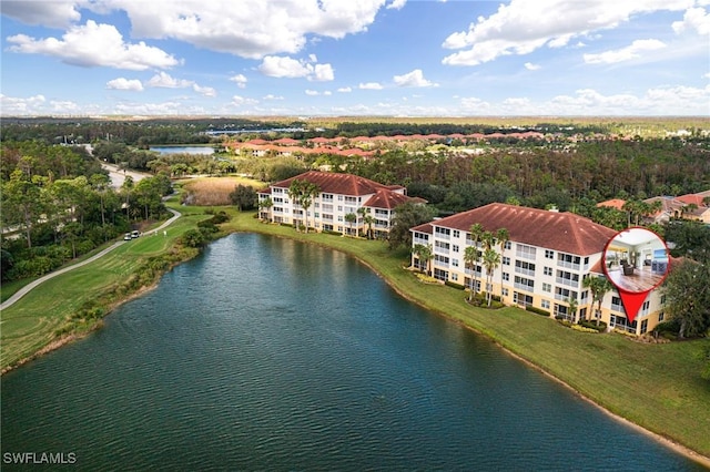 bird's eye view featuring a water view