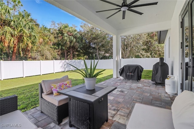 view of patio / terrace featuring grilling area and ceiling fan