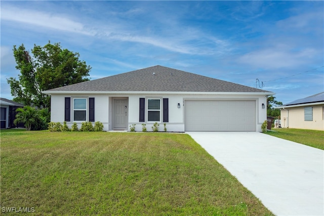 ranch-style house with a front lawn and a garage