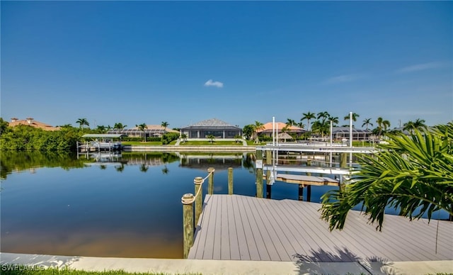 dock area with a water view