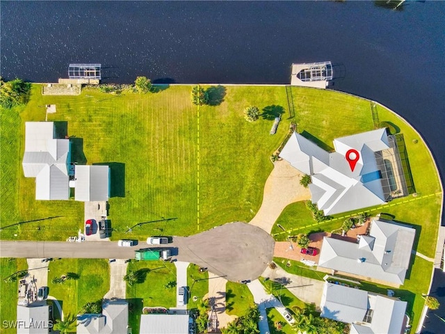 aerial view with a water view