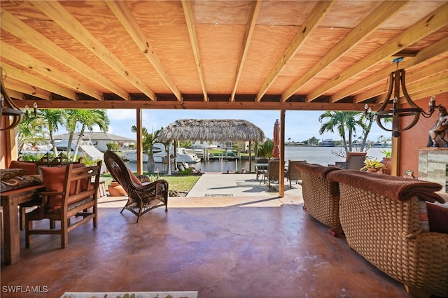 view of patio / terrace with a water view