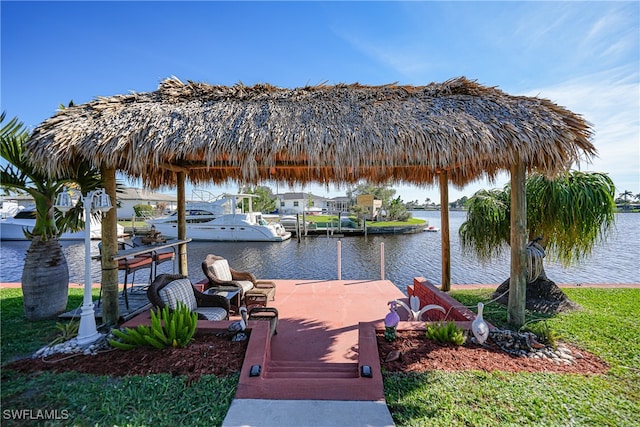 dock area with a water view