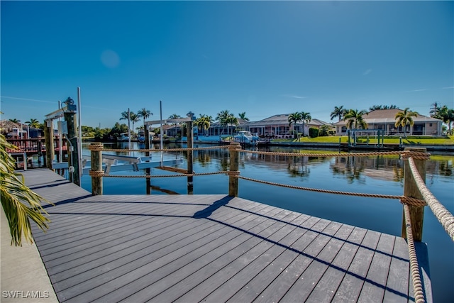 dock area with a water view