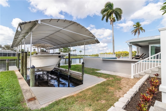 dock area featuring a water view