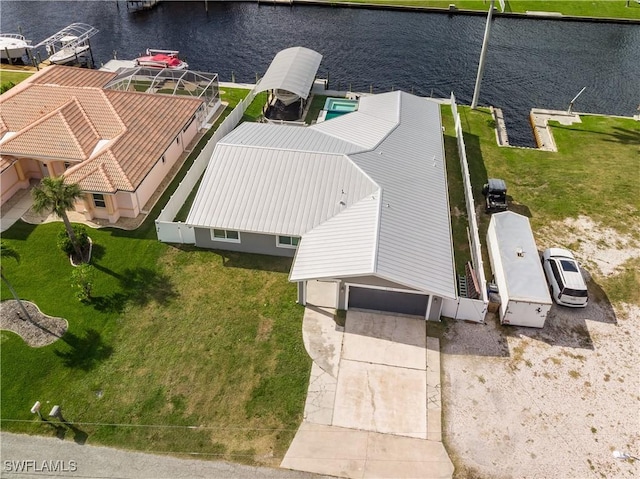 bird's eye view featuring a water view