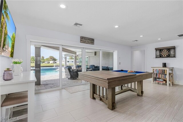 playroom featuring a pool and pool table