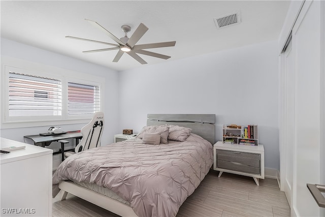 bedroom with a closet and ceiling fan