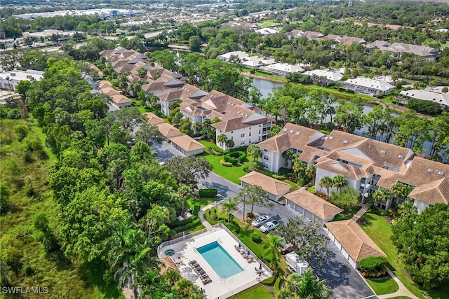 aerial view with a water view