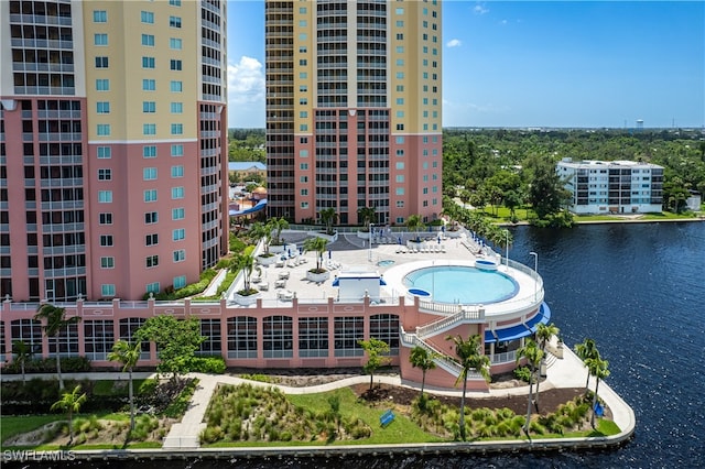 bird's eye view with a water view and a city view