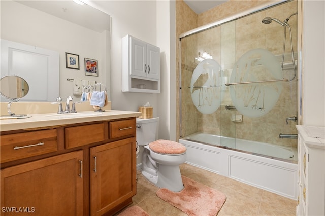 full bathroom with tile patterned flooring, vanity, toilet, and enclosed tub / shower combo