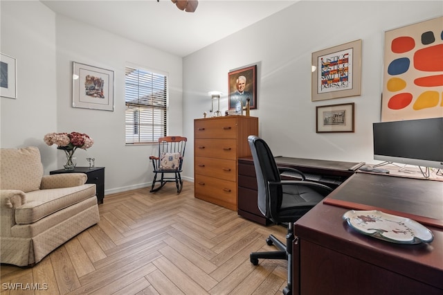 office area featuring light parquet flooring