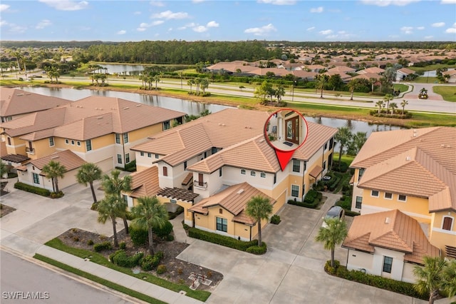 aerial view with a water view