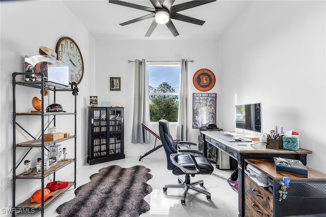 office area with ceiling fan