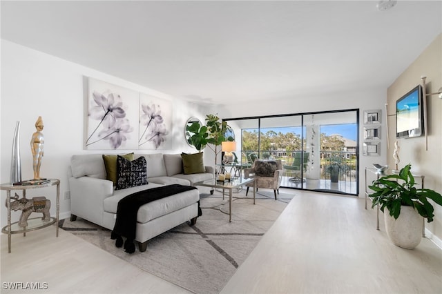 living room with light hardwood / wood-style flooring