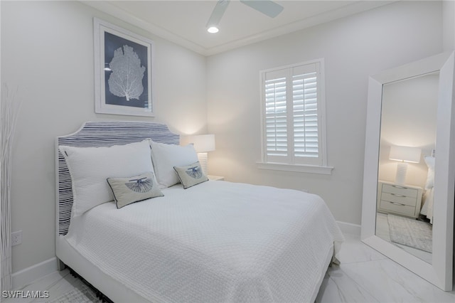 bedroom featuring ceiling fan