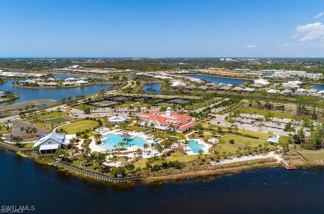 aerial view with a water view