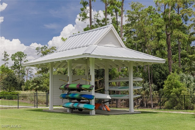 exterior space with a gazebo and a yard