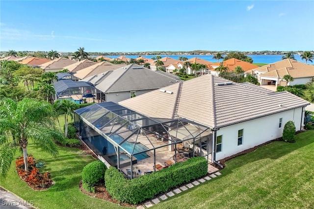 aerial view with a water view