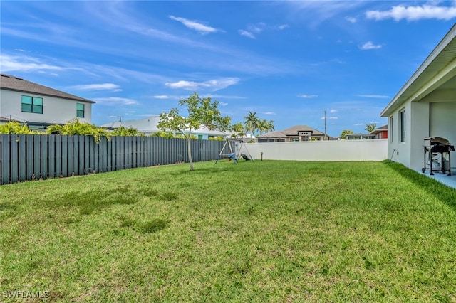 view of yard with a fenced backyard