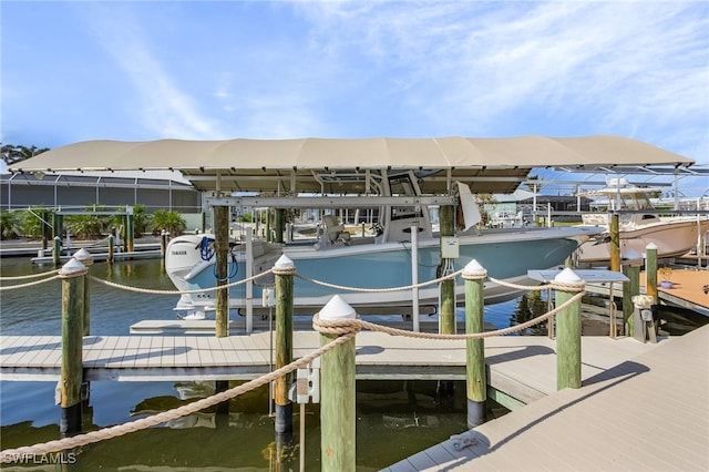 dock area with a water view