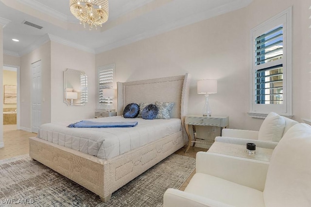 3741 Pleasant Springs Dr, Naples, FL 34119 - bedroom with visible vents, baseboards, a chandelier, crown molding, and recessed lighting