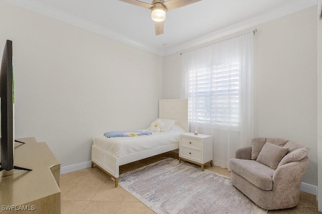 3741 Pleasant Springs Dr, Naples, FL 34119 - bedroom with ceiling fan, light tile patterned floors, baseboards, and ornamental molding