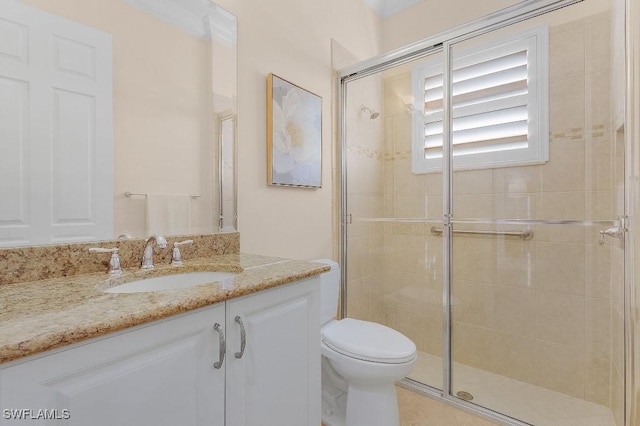 3741 Pleasant Springs Dr, Naples, FL 34119 - full bathroom featuring toilet, a stall shower, and vanity