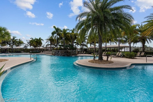 view of swimming pool with a patio