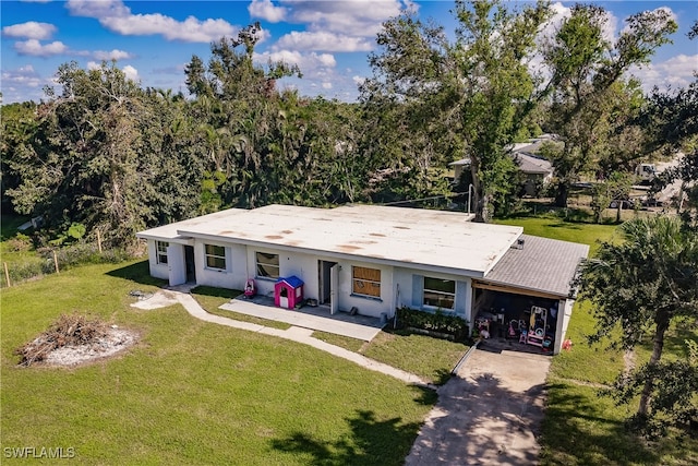 ranch-style house with a front lawn