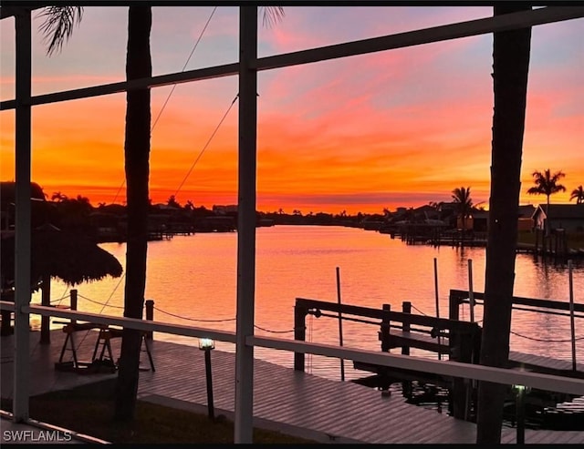 view of dock with a water view