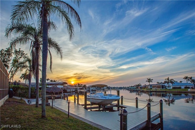 view of dock with a water view