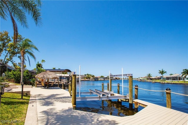 view of dock featuring a water view