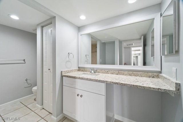 bathroom featuring tile patterned flooring, vanity, and toilet