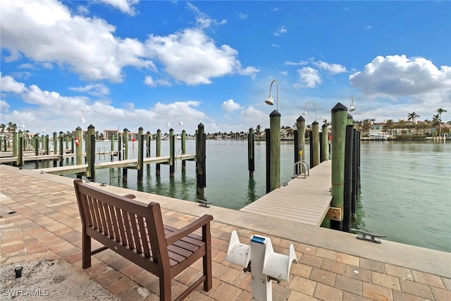 dock area featuring a water view