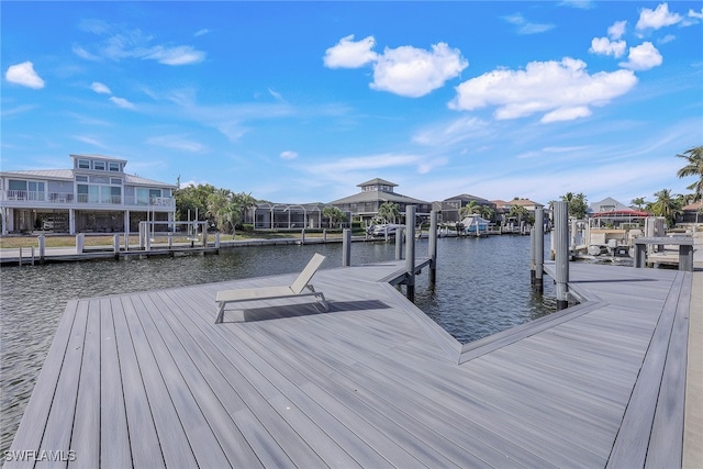 dock area with a water view