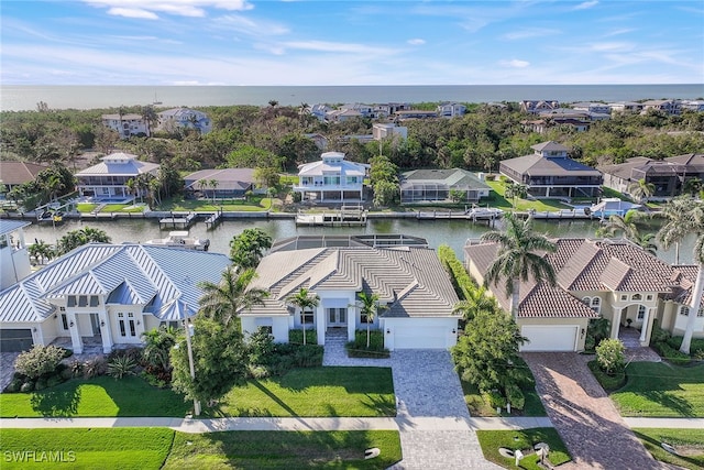 aerial view with a water view