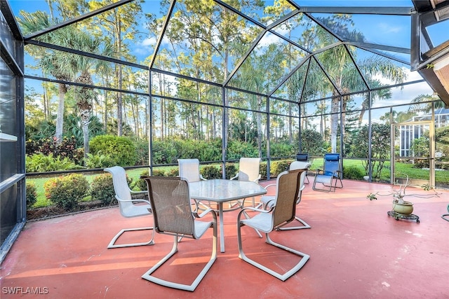 view of patio with a lanai