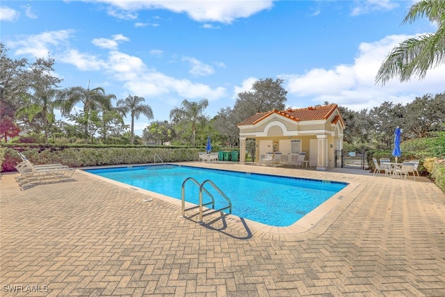 view of pool featuring a patio