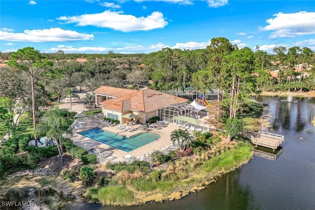 bird's eye view featuring a water view