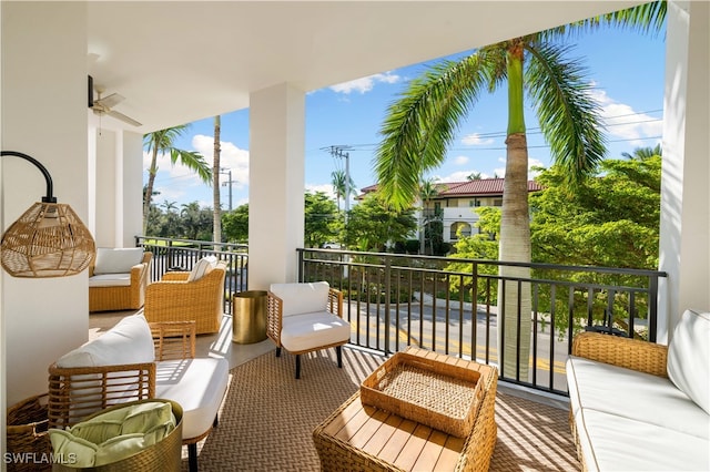 balcony with ceiling fan