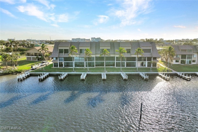 exterior space featuring a water view